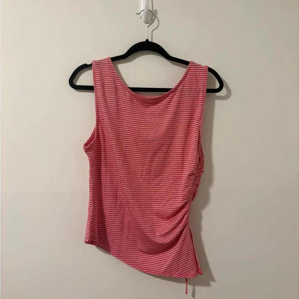 Lisa Says Gah Asymmetrical Gingham Red Tank XL - Picture 4 of 5